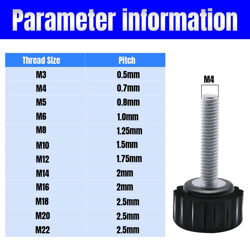 QIMAOO 8pcs Metric Male Thread Knurled, M4 x 20mm Black Thumb Screw Clamping Knobs Plastic Grip Threaded Knurled - Image 4
